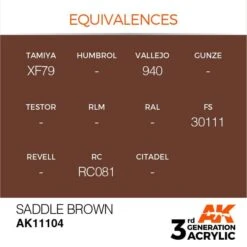 AK Interactive 3rd Gen Acrylic Saddle Brown 17ml -STEVENS Sales Store EQUIVALENCES 104