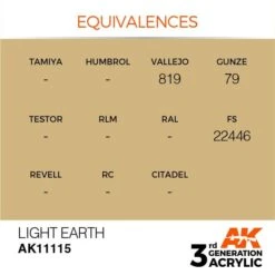 AK Interactive 3rd Gen Acrylic Light Earth 17ml -STEVENS Sales Store EQUIVALENCES 115