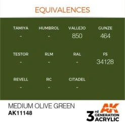 AK Interactive 3rd Gen Acrylic Medium Olive Green 17ml -STEVENS Sales Store EQUIVALENCES 148