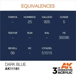 AK Interactive 3rd Gen Acrylic Dark Blue 17ml -STEVENS Sales Store EQUIVALENCES 181
