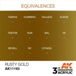 AK Interactive 3rd Gen Acrylic Rusty Gold 17ml -STEVENS Sales Store EQUIVALENCES 193 600x600 1