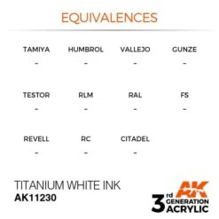 AK Interactive 3rd Gen Acrylic Titanium White INK 17ml -STEVENS Sales Store EQUIVALENCES 230