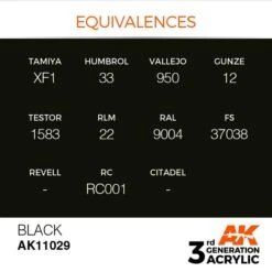 AK Interactive 3rd Gen Acrylic Black 17ml -STEVENS Sales Store EQUIVALENCES 29 1